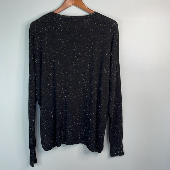 George Speckled Slub Knit Lightweight Long Sleeve Sweater Black White Hi Lo XXL - Picture 7 of 12